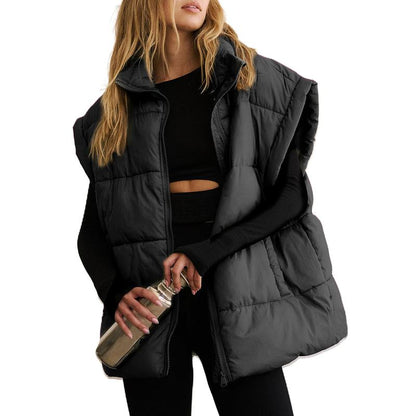 SCUSTY Women Winter Oversized Puffer Vest Insulated Padded Flysleeve Lightweight Stand Collar Puffy Jackets Coat with Pockets