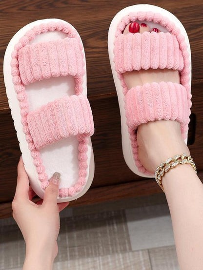 Casual Soft Double Strap Slipper for Women, 2024 New Stylish Plush House Shoes as Gift for Girlfriend, Minimalist Warm Home Slippers for Fall & Winter Wear