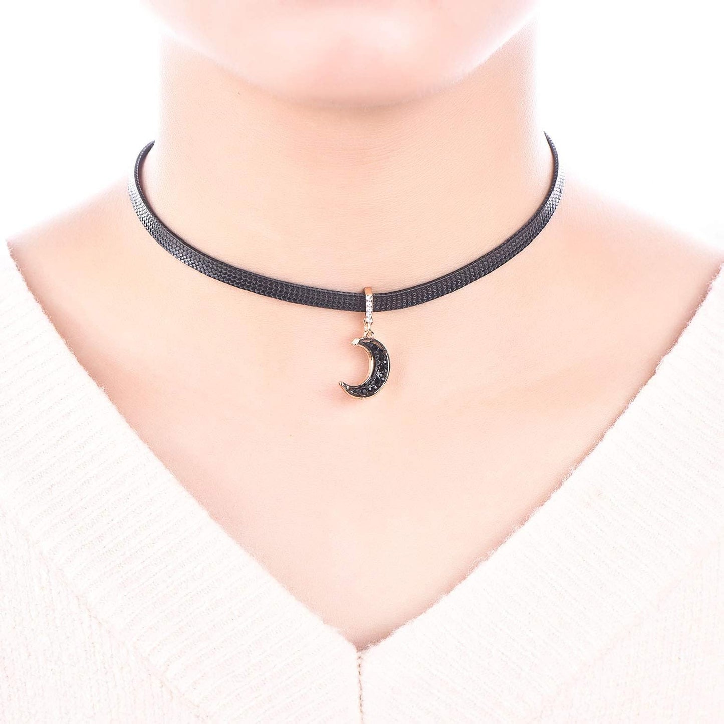 Black Leather Choker Necklace for Women