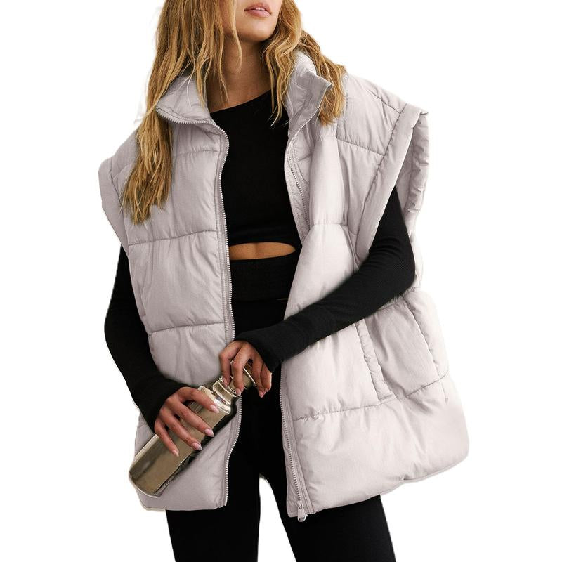 SCUSTY Women Winter Oversized Puffer Vest Insulated Padded Flysleeve Lightweight Stand Collar Puffy Jackets Coat with Pockets