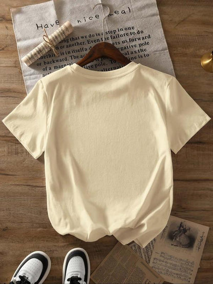 Women'S Cartoon & Letter Print round Neck Tee, Trendy Casual Short Sleeve T-Shirt for Daily Wear, Ladies Summer Clothes