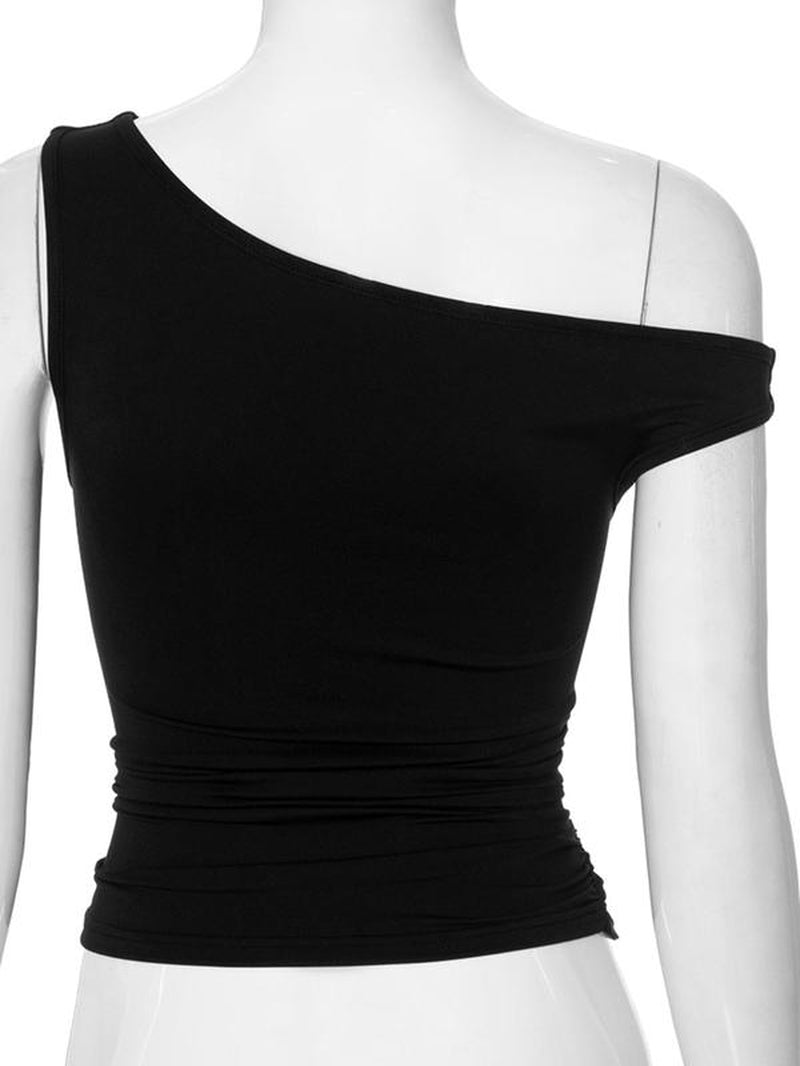 Women'S Plain Asymmetrical Neck Ruched Tank Top, Casual Fashion Slim-Fitting Top for Summer, Women'S Clothing for Daily Wear, Fall&Winter Clothing, Valentine'S Day Gift for Girl