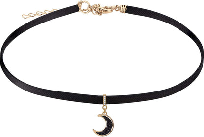 Black Leather Choker Necklace for Women