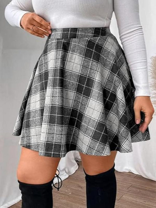 【Plus Size】 Plaid Print Flared Skirt, Elegant Fashion Casual a Line Skirt for Daily Outdoor Wear, Skirts for Women, Women Vintage Clothing for Fall & Winter Vintage Clothes