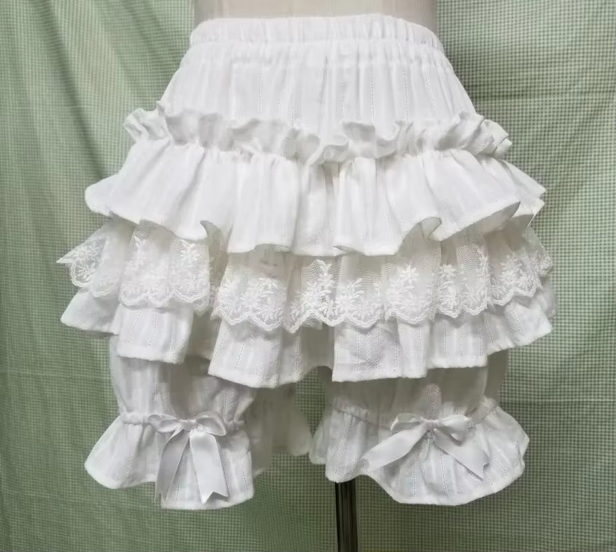 Cute Black/White Lolita Shorts Lace Ruffled Elastic Waist Cotton Bloomers