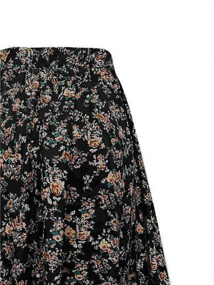 Women'S Ditsy Floral Print Elastic Waist a Line Skirt, Boho High Waist Long Skirt for Beach Holiday Vacation, Ladies Spring & Fall Clothes