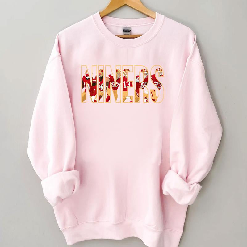 Niners Crewneck Sweatshirt, 49Ers Sweatshirt, San Fransisco Friends Gear, Purdy, Kittle, Deebo, Bosa, Warner, Aiyuk, Niners Fan Gift Collar Fabric