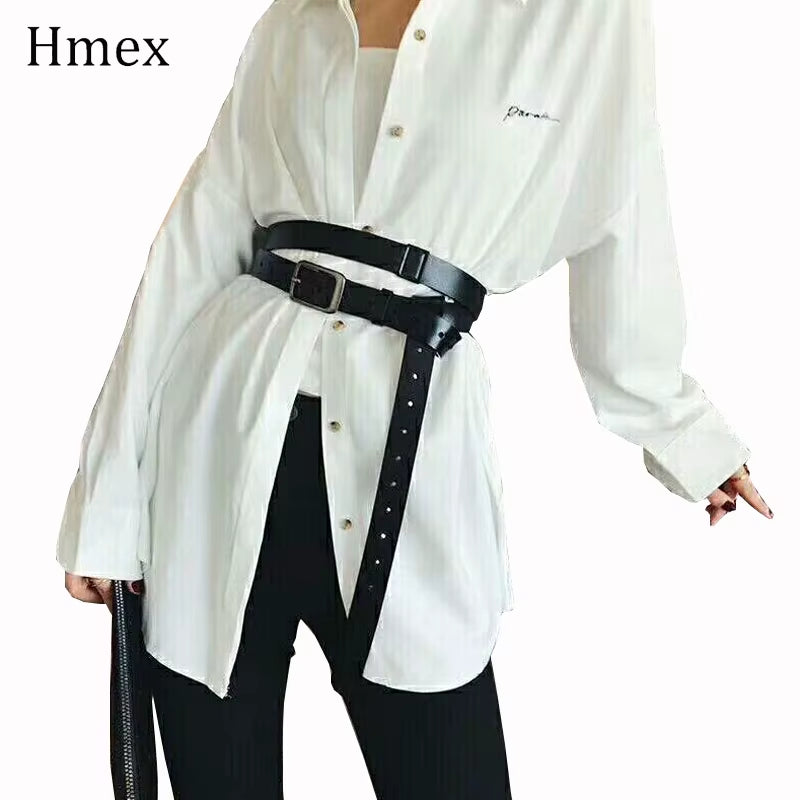 New Leather Long Personality Fashion Belt Designer Women Waist Wide Black Belt Ladies Leisure Dress Jeans Wild Waistband