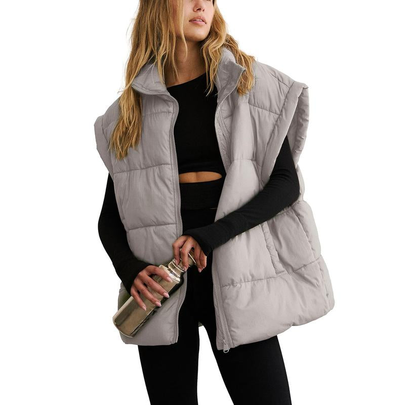 SCUSTY Women Winter Oversized Puffer Vest Insulated Padded Flysleeve Lightweight Stand Collar Puffy Jackets Coat with Pockets