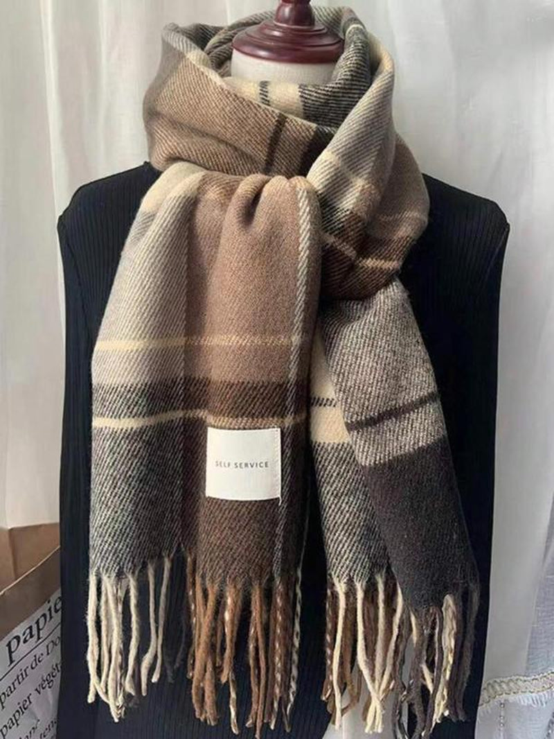 Plaid Pattern Tassel Decor Scarf, 2024 New Style Casual Soft Warm Shawl for Fall & Winter, Fashion Accessories for Women & Men Dainty Gift for Your Love