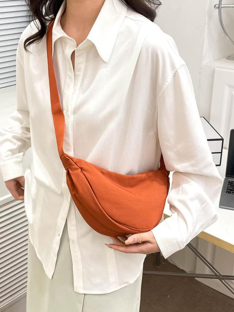 Women'S Solid Color Crossbody Bag Bag, Trendy Zipper Half Moon Bag for Daily Used, Casual Matching Shoulder Bag for Work & School