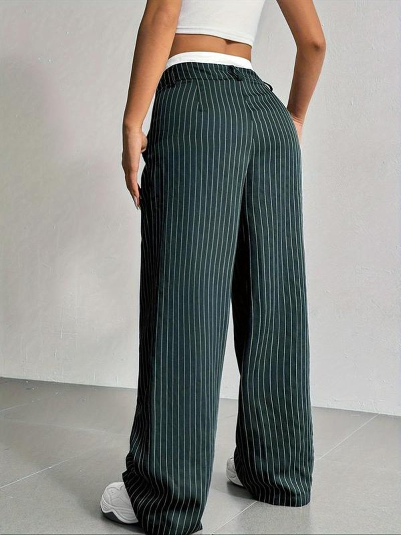 Women'S All over Striped Print Pocket Wide Leg Pants, Casual Comfy Trousers for Spring & Fall, Women'S Bottoms for Daily Wear