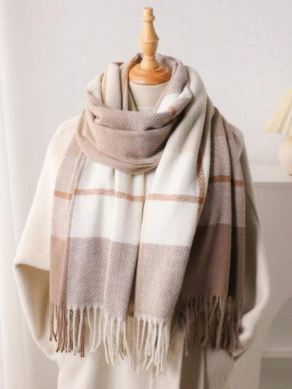 Plaid Pattern Tassel Decor Scarf, 2024 New Style Casual Soft Warm Shawl for Fall & Winter, Fashion Accessories for Women & Men Dainty Gift for Your Love