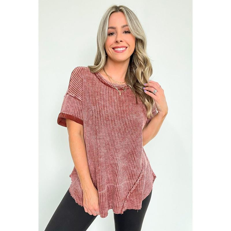 Eudorah Washed Waffle Knit Top - BACK in STOCK