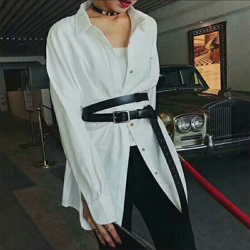 New Leather Long Personality Fashion Belt Designer Women Waist Wide Black Belt Ladies Leisure Dress Jeans Wild Waistband