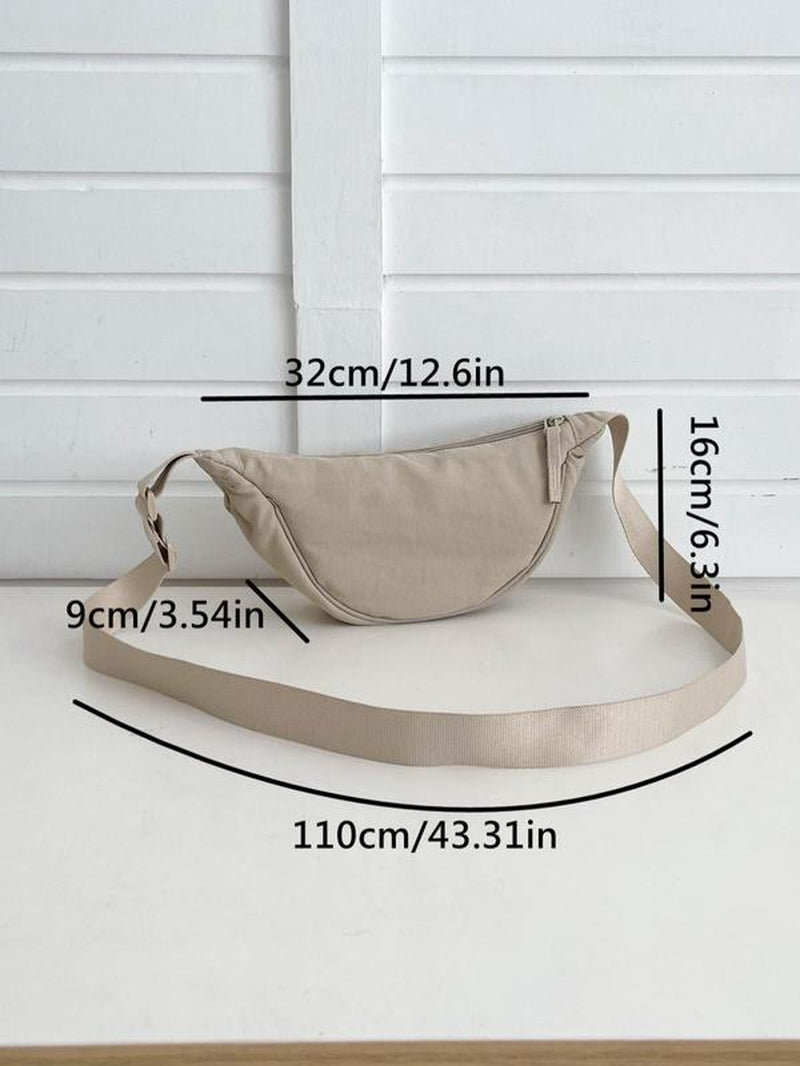 Women'S Solid Color Crossbody Bag Bag, Trendy Zipper Half Moon Bag for Daily Used, Casual Matching Shoulder Bag for Work & School