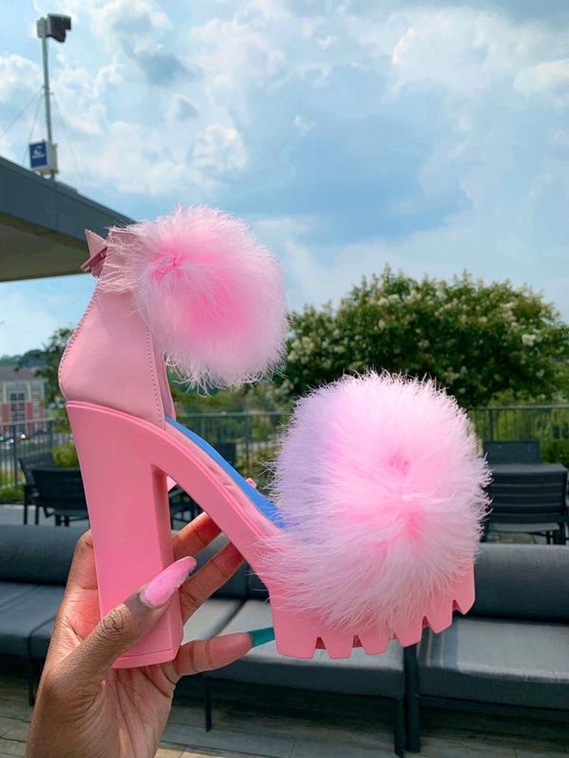 Bunny - Pink Fur Platform Heels Open Toe