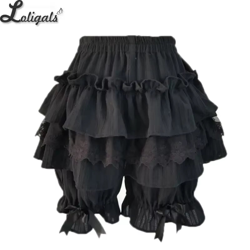 Cute Black/White Lolita Shorts Lace Ruffled Elastic Waist Cotton Bloomers