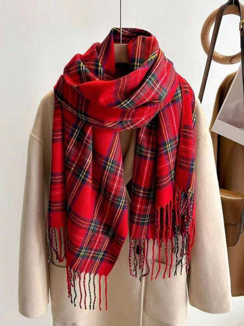 Plaid Pattern Tassel Decor Scarf, 2024 New Style Casual Soft Warm Shawl for Fall & Winter, Fashion Accessories for Women & Men Dainty Gift for Your Love