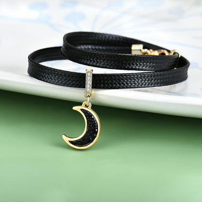 Black Leather Choker Necklace for Women