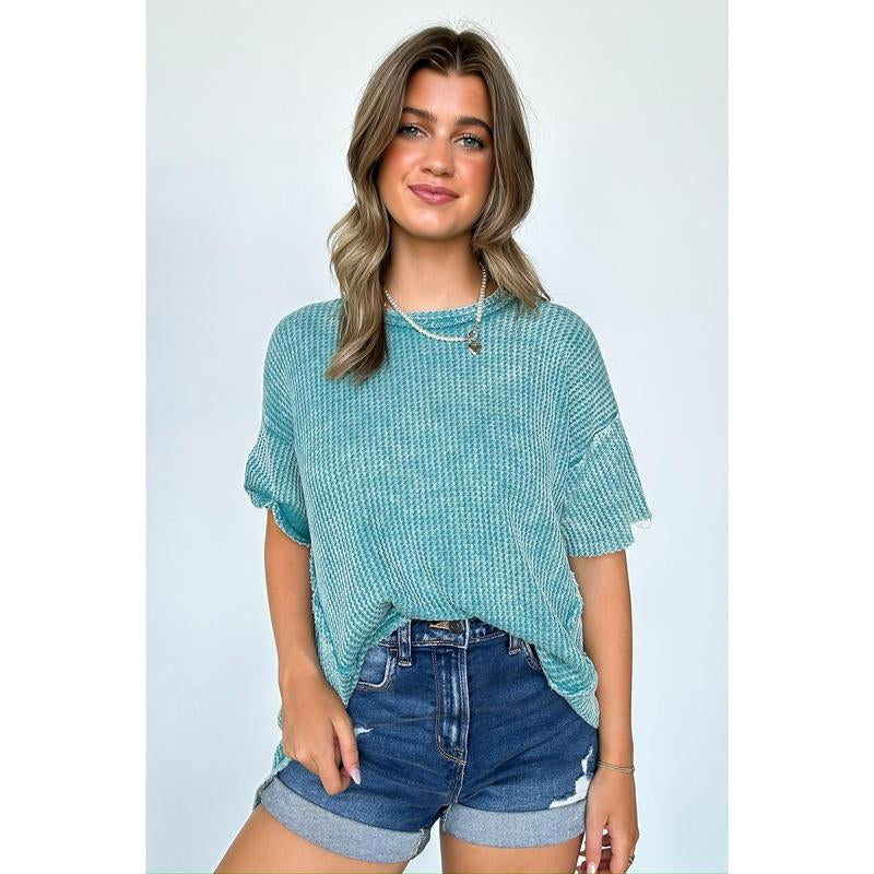 Eudorah Washed Waffle Knit Top - BACK in STOCK