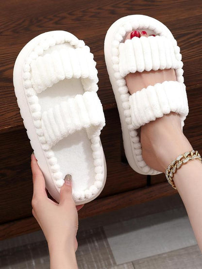 Casual Soft Double Strap Slipper for Women, 2024 New Stylish Plush House Shoes as Gift for Girlfriend, Minimalist Warm Home Slippers for Fall & Winter Wear