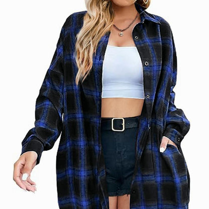 IN'VOLAND Womens plus Size Plaid Flannel Shirt Long Sleeve Button down Blouses Tops Shacket Jackets Coats with Pockets Chic Fashion Lightweight