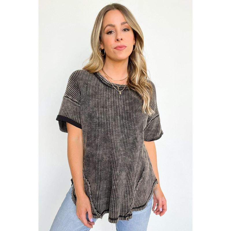 Eudorah Washed Waffle Knit Top - BACK in STOCK