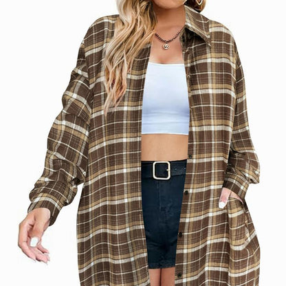 IN'VOLAND Womens plus Size Plaid Flannel Shirt Long Sleeve Button down Blouses Tops Shacket Jackets Coats with Pockets Chic Fashion Lightweight