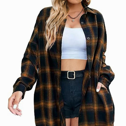 IN'VOLAND Womens plus Size Plaid Flannel Shirt Long Sleeve Button down Blouses Tops Shacket Jackets Coats with Pockets Chic Fashion Lightweight