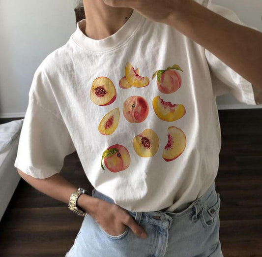 Peach T-Shirt, Vintage Graphic Fruit Shirt, Boho Aesthetic Tee for Women