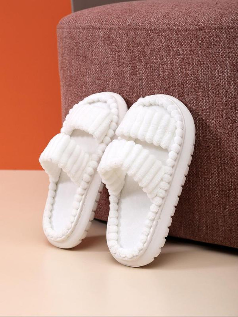 Casual Soft Double Strap Slipper for Women, 2024 New Stylish Plush House Shoes as Gift for Girlfriend, Minimalist Warm Home Slippers for Fall & Winter Wear