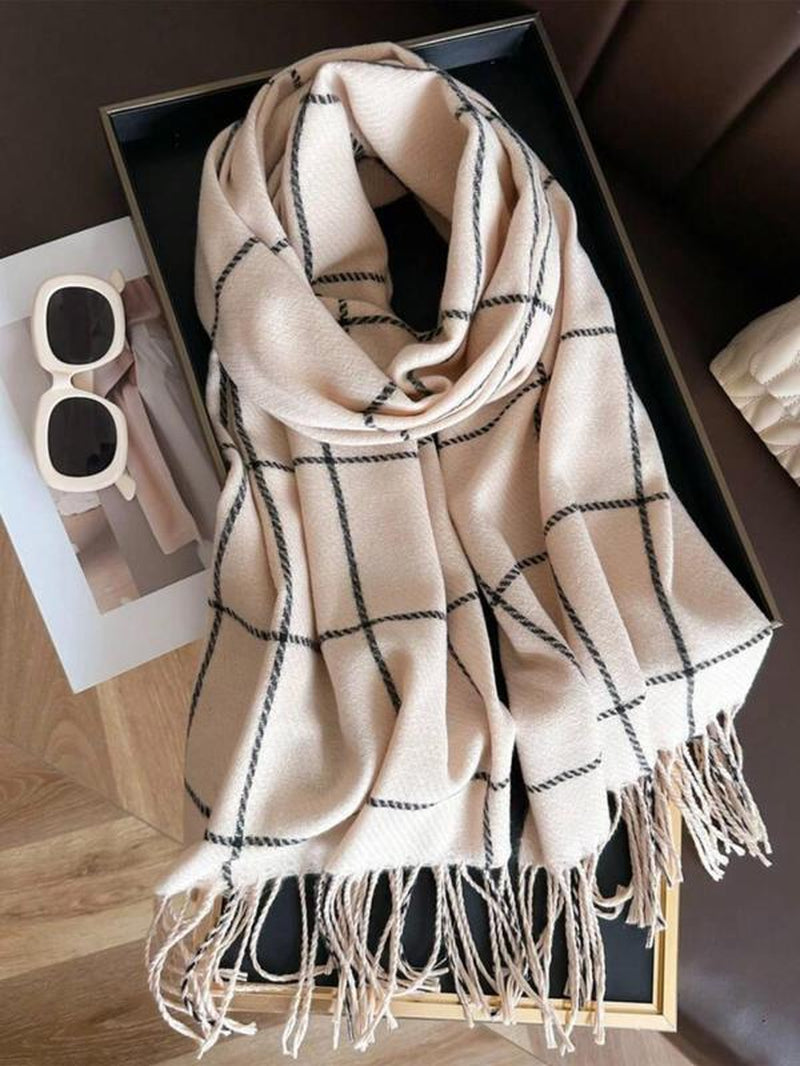 Plaid Pattern Tassel Decor Scarf, 2024 New Style Casual Soft Warm Shawl for Fall & Winter, Fashion Accessories for Women & Men Dainty Gift for Your Love