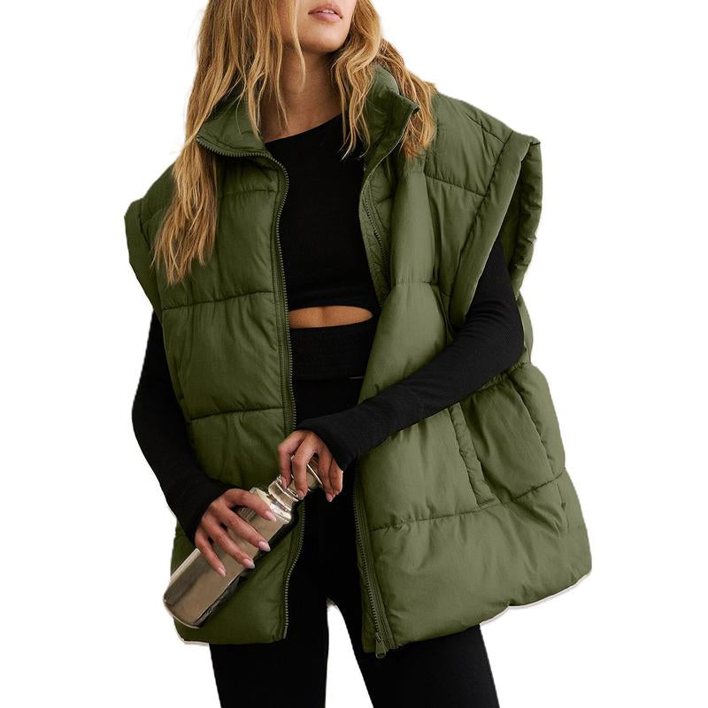 SCUSTY Women Winter Oversized Puffer Vest Insulated Padded Flysleeve Lightweight Stand Collar Puffy Jackets Coat with Pockets