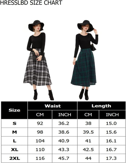 Black and White Pleated Skirt, Fall Midi Skirt, Winter Maxi Skirt, Women'S High Waist Fit and Flare A-Line Swing Skirt for Party Graduation Tea Parties (Black and White, S)