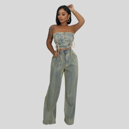 Karla Tube Top and Pants Denim Set Comfort Comfortable Comfort Comfortable Fabric Fit