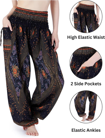 Women'S Smocked Waist Boho Flowy Yoga Harem Pants Hippie Clothes