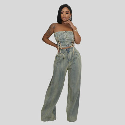 Karla Tube Top and Pants Denim Set Comfort Comfortable Comfort Comfortable Fabric Fit