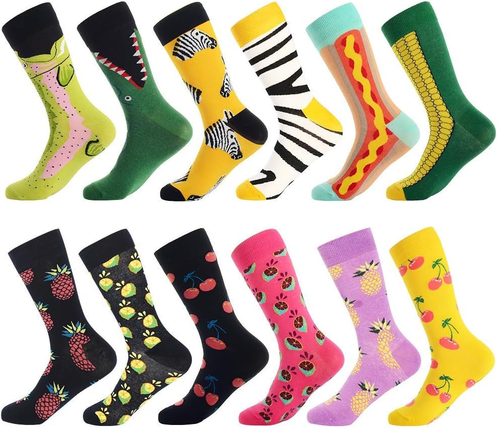 Fun Socks,Funny Socks for Men Novelty Crazy Crew Dress Socks,Cool Cute Food Graphic Animal Socks