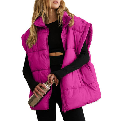 SCUSTY Women Winter Oversized Puffer Vest Insulated Padded Flysleeve Lightweight Stand Collar Puffy Jackets Coat with Pockets