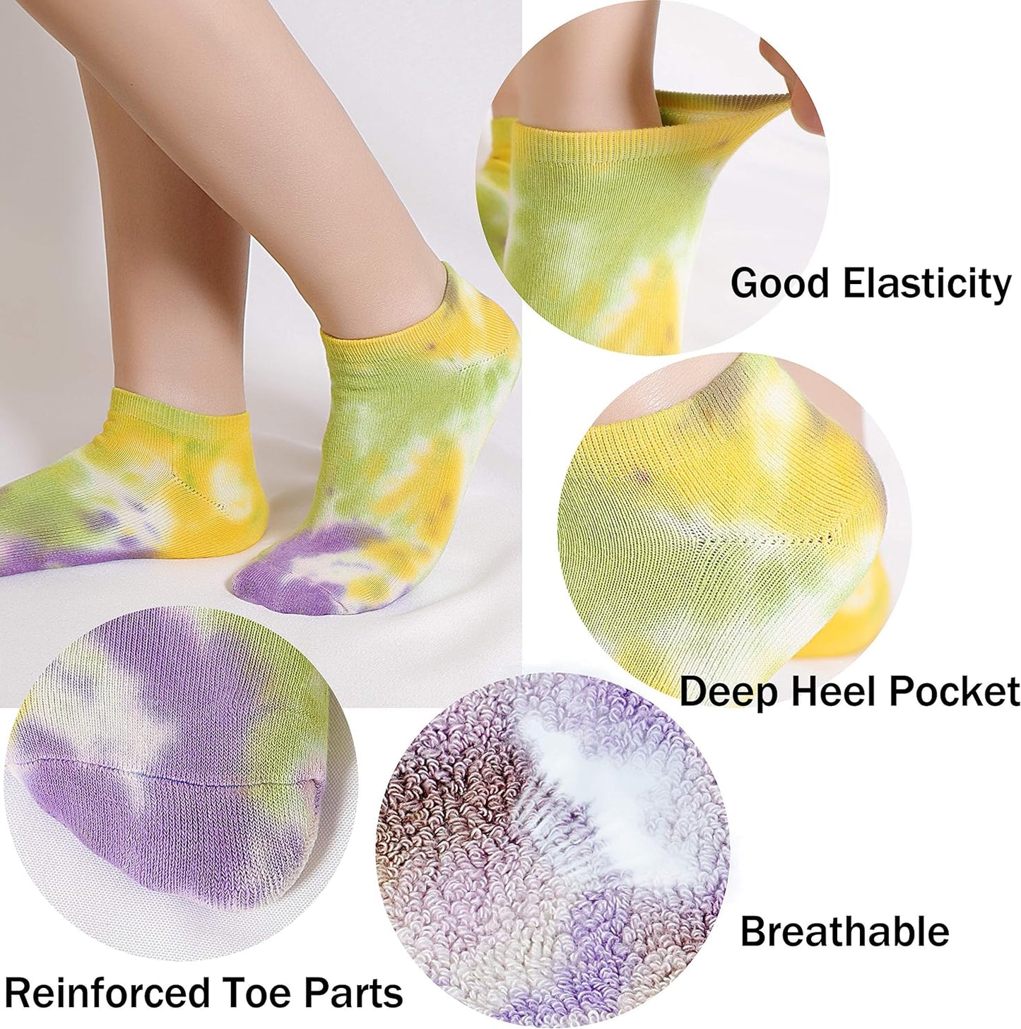 Women'S Low Cut Tie-Dye Cotton Socks, No Show Hidden Casual Floor Sock