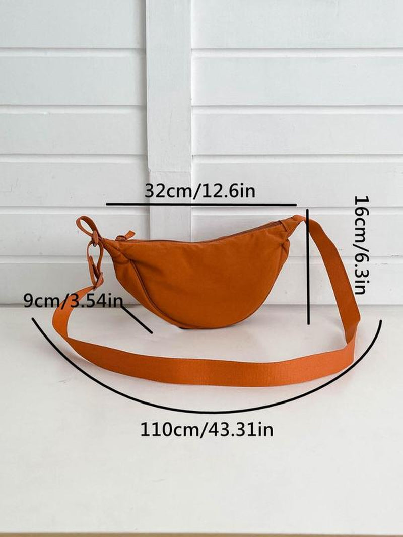 Women'S Solid Color Crossbody Bag Bag, Trendy Zipper Half Moon Bag for Daily Used, Casual Matching Shoulder Bag for Work & School