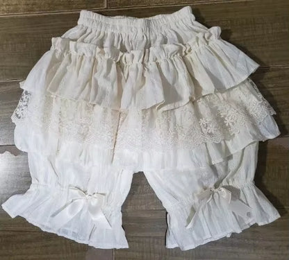 Cute Black/White Lolita Shorts Lace Ruffled Elastic Waist Cotton Bloomers