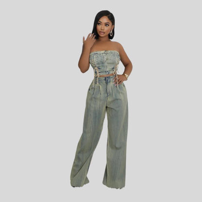 Karla Tube Top and Pants Denim Set Comfort Comfortable Comfort Comfortable Fabric Fit