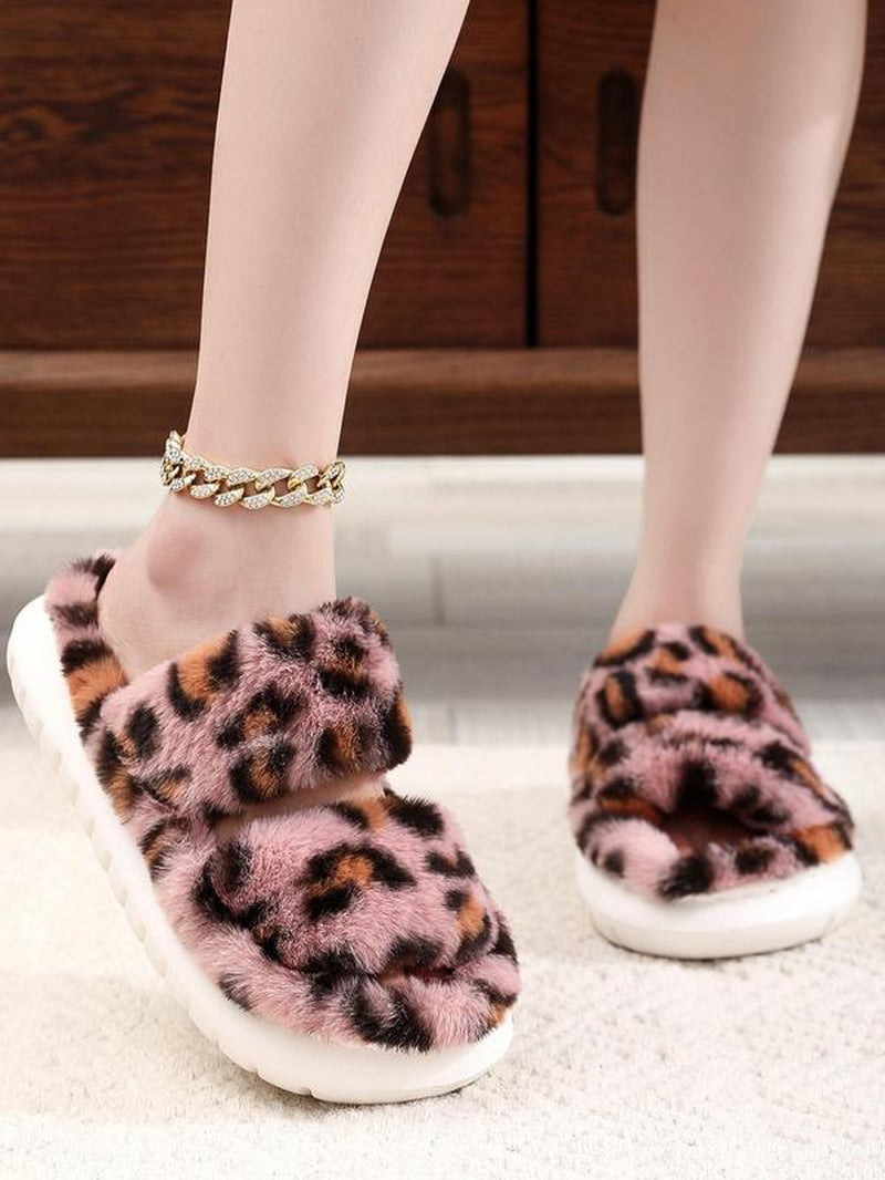 Casual Soft Double Strap Slipper for Women, 2024 New Stylish Plush House Shoes as Gift for Girlfriend, Minimalist Warm Home Slippers for Fall & Winter Wear