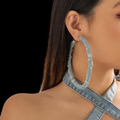 Denim Large Hoop Earrings