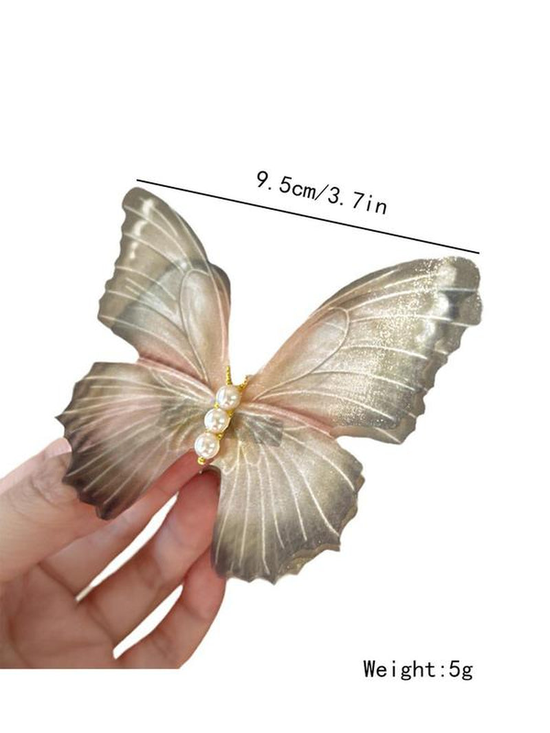 Double Layer Tulle Butterfly Hair Clips for Galentine'S Party Style, Faux Pearl Decoration, Retro Design Temperament Bangs Hair Clips, Fashionable and Versatile Daily Hair Accessories, Gifts for Girls